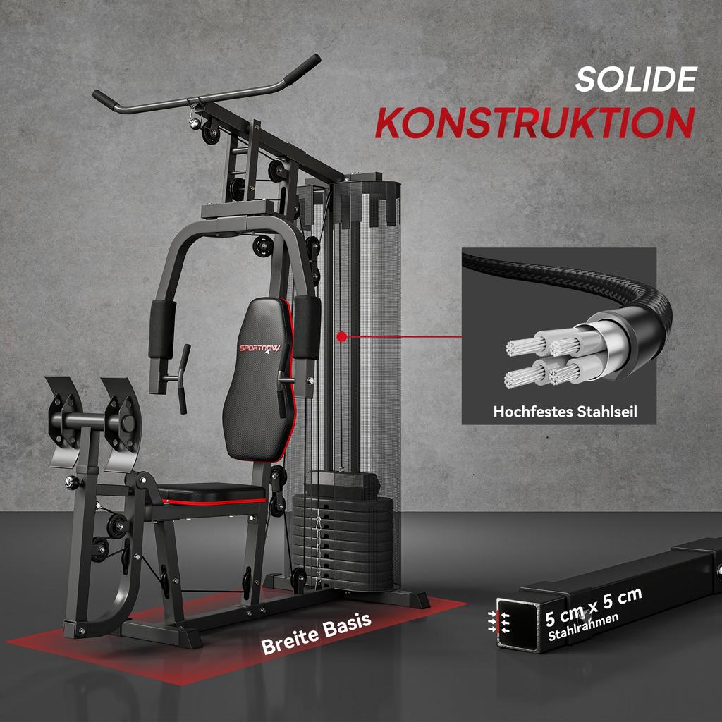 Weights Machine, Multi Gym with 45kg Weight Stack, Compact Home Gym Leg Press Machine for Full Body Training