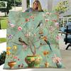 Charming Green Floral & Bird Print Fleece Blanket - Soft, All-Season Comfort, Machine Washable, 100% Polyester for Home Decor & Travel