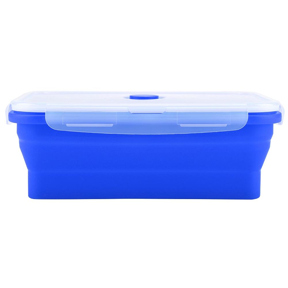 1200ml Rectangle Silicone Bento Box Collapsible Lunch Box Microwave Food Container (Dark Blue)