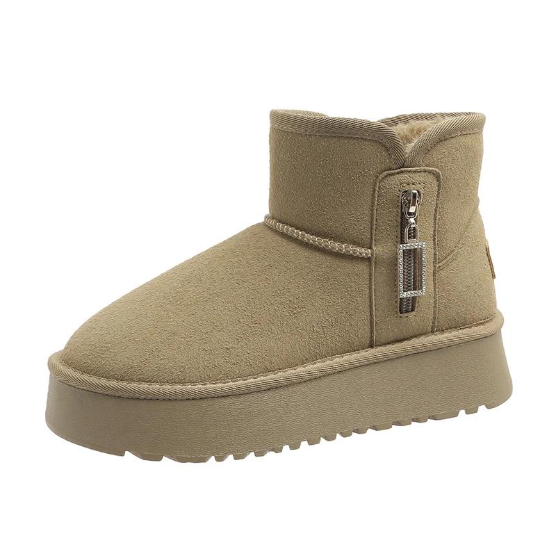 Fashion Women's Boots 2024 New Solid Color Thick-soled Hot-selling Shoes for Women Boots Winter Round-toe Plush Warm Short Snow Boots