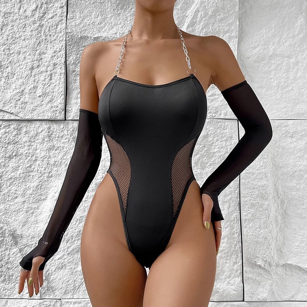 Sex Underwear Sexy Women's Mesh Hollowed-out Onesie with Sleeves Sex Suit