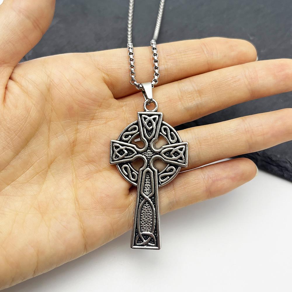 Vintage Celtic Cross Titanium Steel Pendant Necklace for Men - Gothic Punk Style