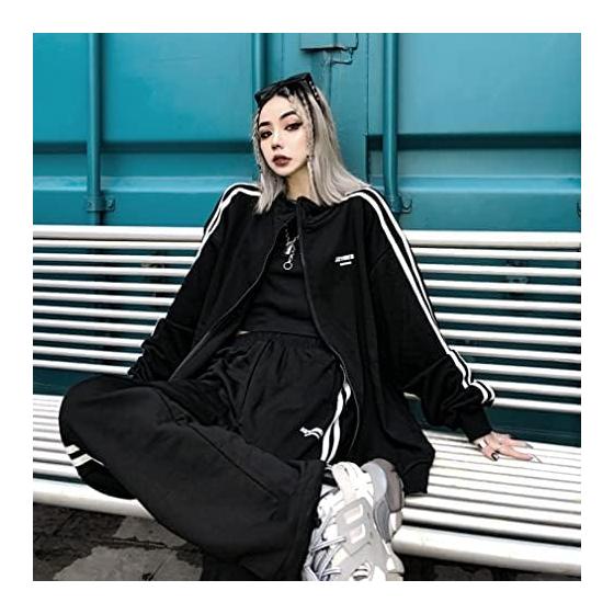 [D.IIZOO] Korean Style Jersey Top and Bottom Set, Women's Sweatshirt, 2-Piece Setup, Hoodie, Activewear, Casual, Sports, Loungewear, Loose, Large
