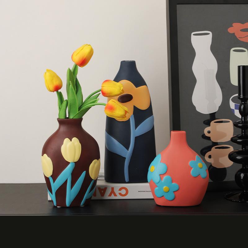 6style Hand-painted Ceramic Vase Living Room Flower Arrangement Creative Home Desktop Decorations Ornaments