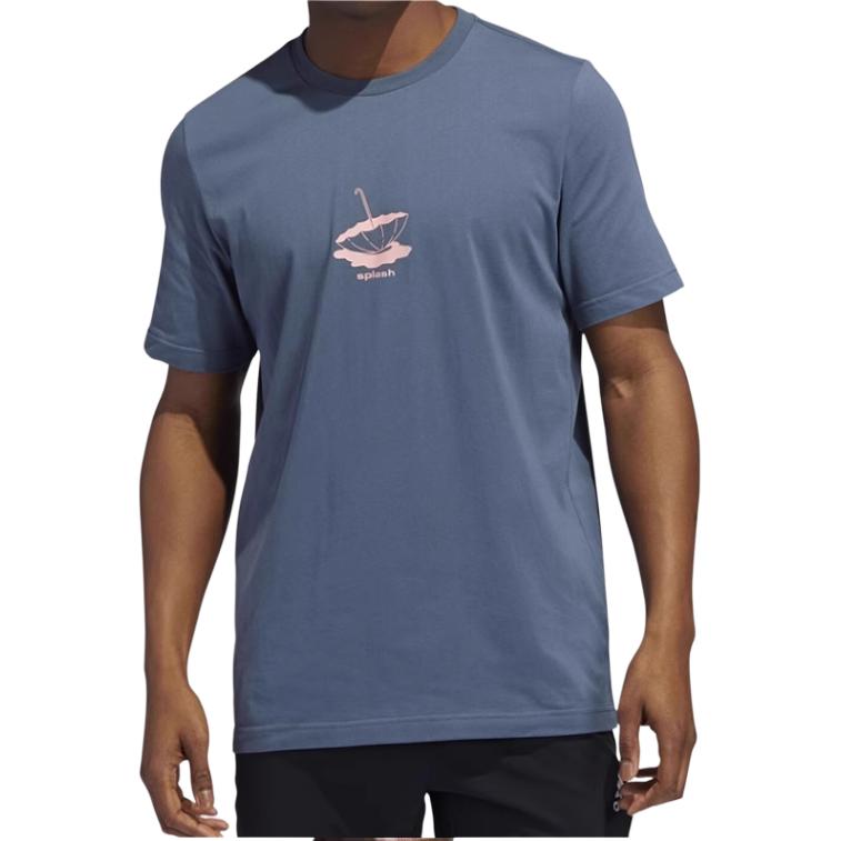 Adidas Umbrella Print Round Neck Pullover Short Sleeve T-Shirt Men T-Shirts Gray Blue GE4518