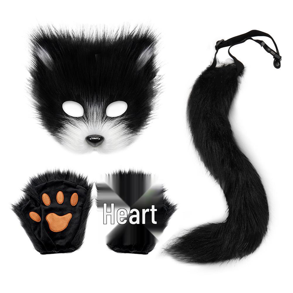 Halloween Fox Costume Set: Mask, Gloves & Plush Tail Cosplay Accessories