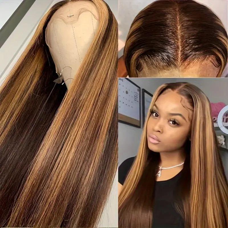 European & American Fashion Golden Straight Lace Front Wig - Middle Part Hairpiece