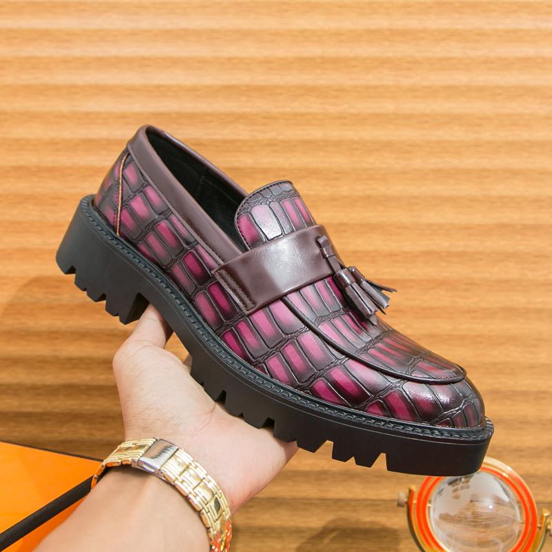 Fashion Loafers Men Platform Thick-soled Tassel Formal Business Shoes Slip-on Wedding Men's Leather Shoes Fashion Casual Oxford Shoes