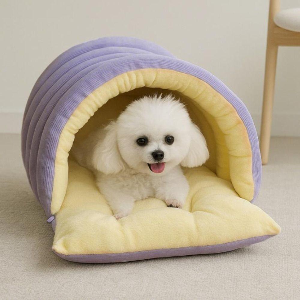 Comfortable Semi Enclosed Cat Bed Warm Windproof Removable Pet Sleeping Bed Washable Soft Cat Cave Cat Dog
