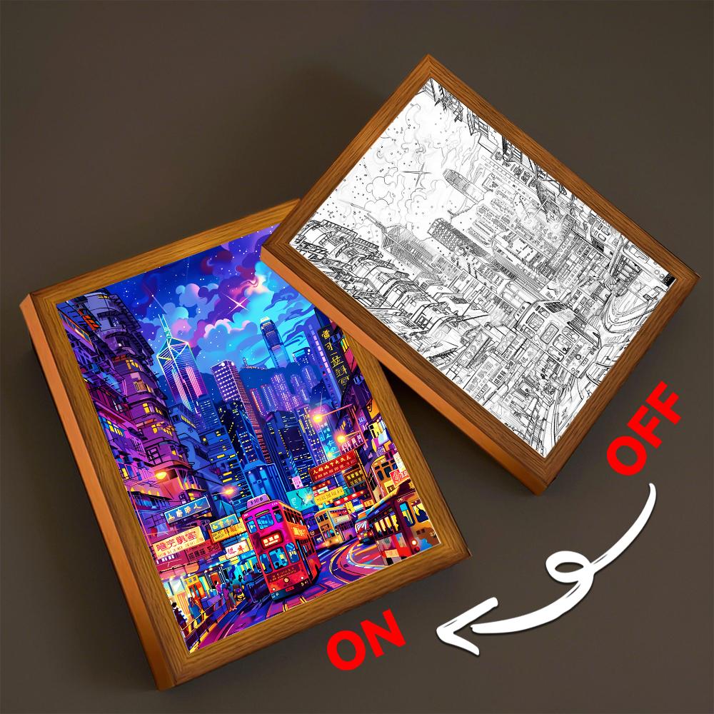 Asian Tokyo Eastern Cities Pretty Cityscape Painting Photo Frame Bedside Light Home Office Perfect Gift Traveler LED and for Kid Friendly Entertaining