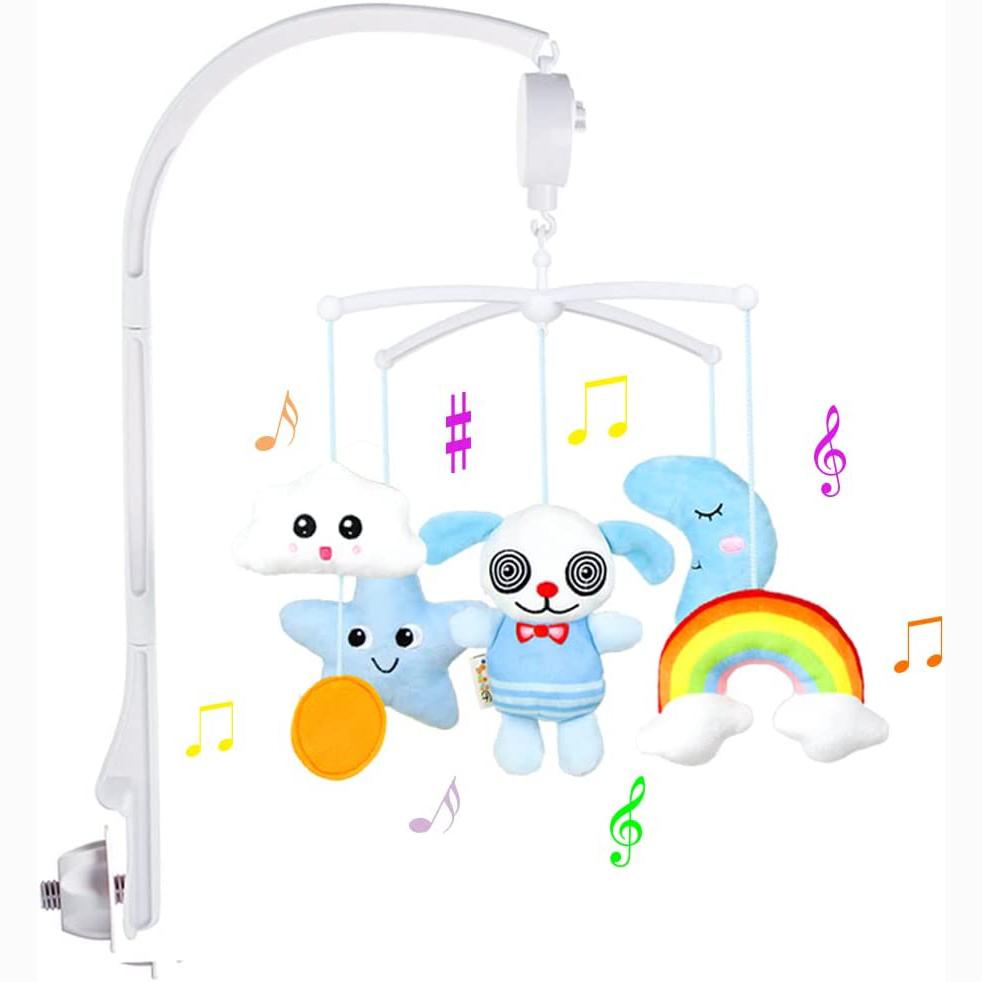 

Мобіль для дитячого ліжечка з підвішеними обертовими іграшками, мобіль для дитячої кімнати з музичною скринькою, чорно-білий мобіль для новонароджених 0-24 місяців 67x46x25cm,Dog