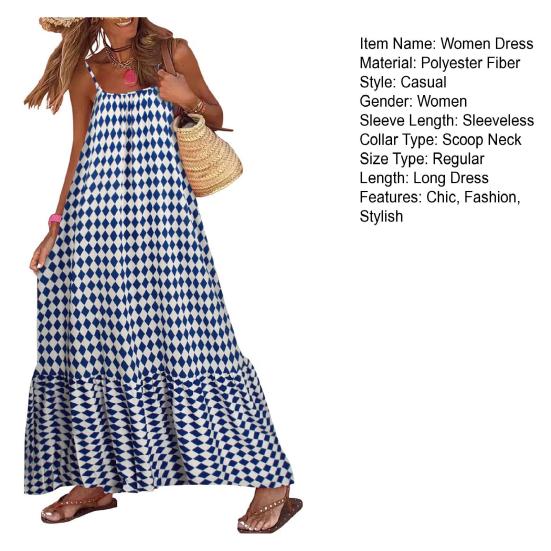 Boho Sleeveless Maxi Dress for Women Summer Flowy Backless Long Dress Casual Beach Ruffle Swing Sundress