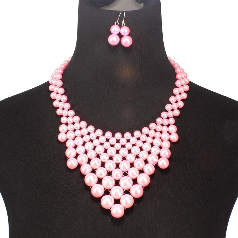 Imitation Pearls Woven Collar for Women Fashion Necklace Ladies Clavicle Chain with Earrings GZW