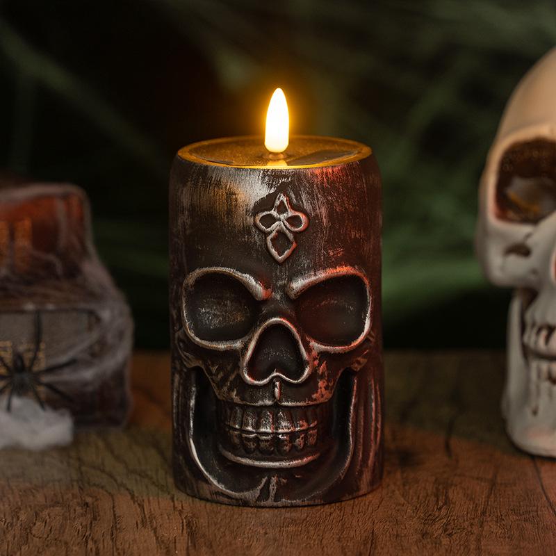 Retro Halloween Skull & Ghost Lamp Set - Skull, Ghost, and Pumpkin Candle Lamps for Spooky Decor
