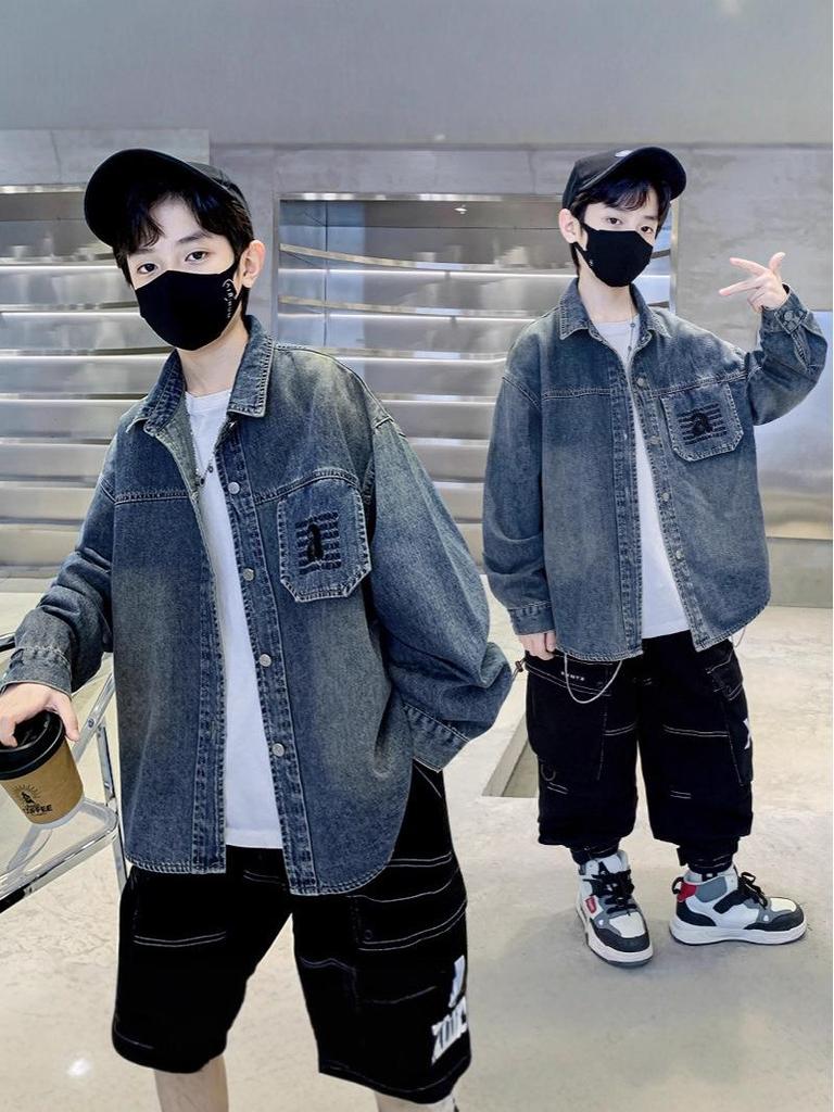 2025 Boys' Fashion Denim Shirt Jacket - Spring/Autumn Style for Mid and Big Kids