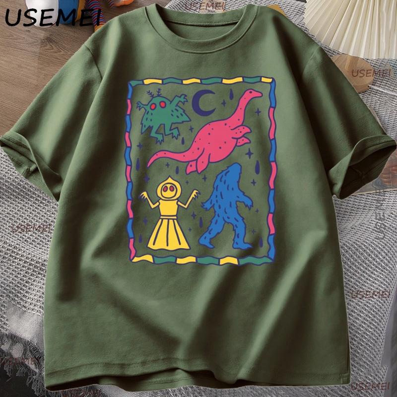Colorful Cryptids T Shirt Unisex Women Cute Animal Printed Tshirt Casual Cotton Round Neck Tshirt Harajuku Streetwear Clothes