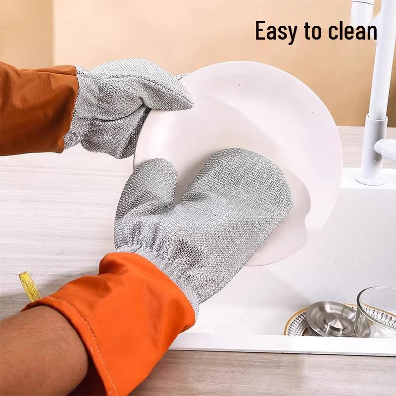 Silver Thread Thickened Leather Dishwashing Gloves - Multifunctional, Anti-Scald, Oil-Proof Kitchen Cleaning Tool.