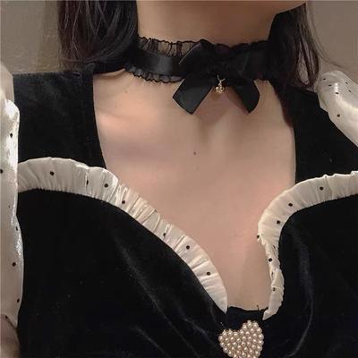 Lolita Lace For Girls Korean Necklace Cosplay Neck Jewelry Woman Clavicle Chain Bow Bell Necklace