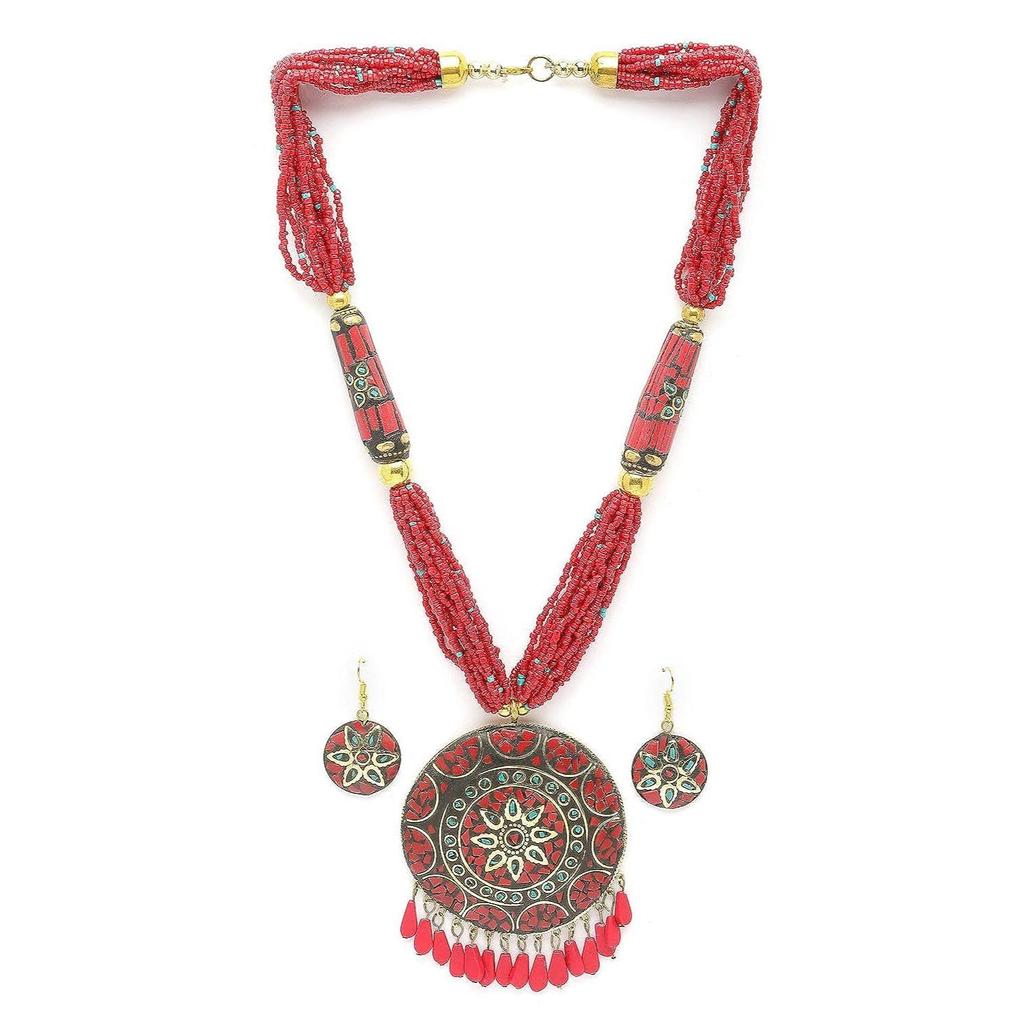 Shining Diva Fashion Siste stilige tradisjonelle tibetanske anheng Halskjede Smykkesett for kvinner