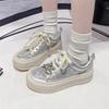 Women Versatile Casual Flats Thick Sole Rhinestone Vintage Dirty Sneakers