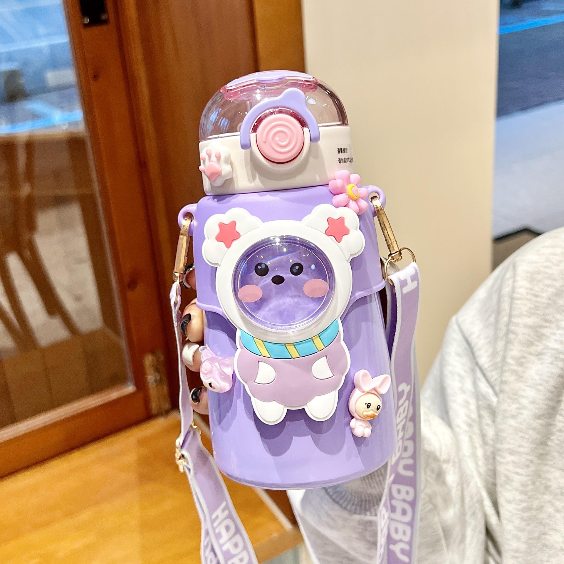 

550 мл милая детская кружка-термос с героями мультфильмов из нержавеющей стали, детская термобутылка для воды с соломинкой, портативная школьная чашка для воды, стакан 550ML