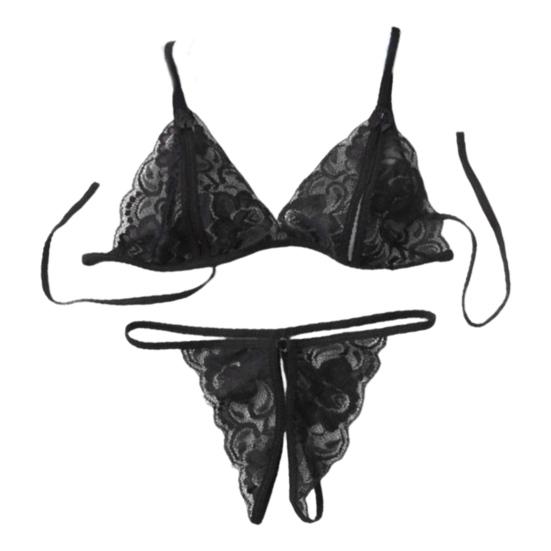 2 Pcs/Set Sexy Underwear Hollow Out Lace Solid Color Wireless Unpadded Open