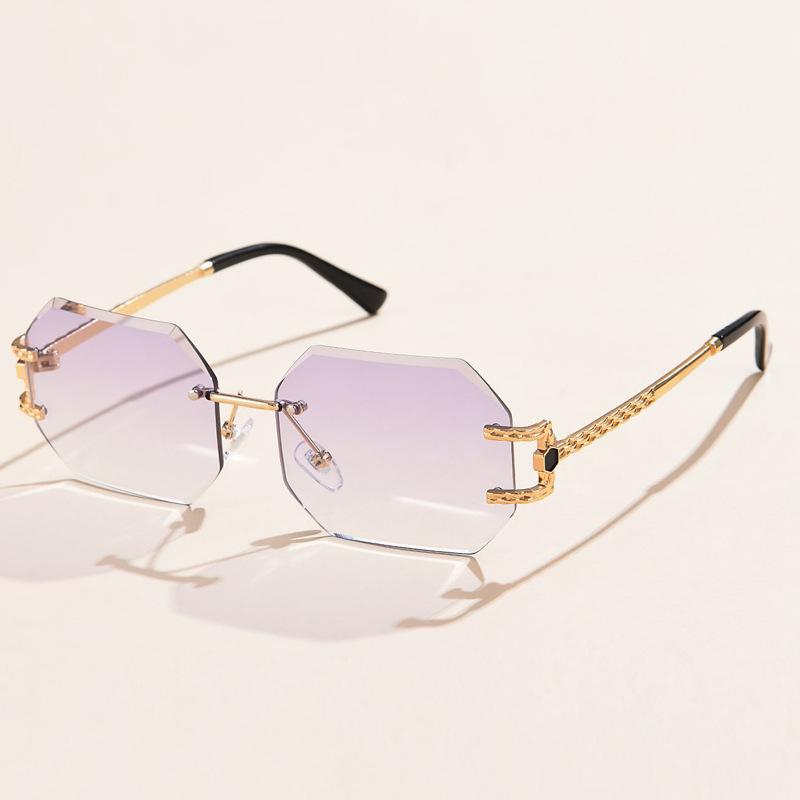 

Rimless Vintage Sunglasses Women Men Brand Designer Polygon Sun Glasses Female Trendy Rectangle Cutting Len Shades Eyewear UV400 фиолетовый