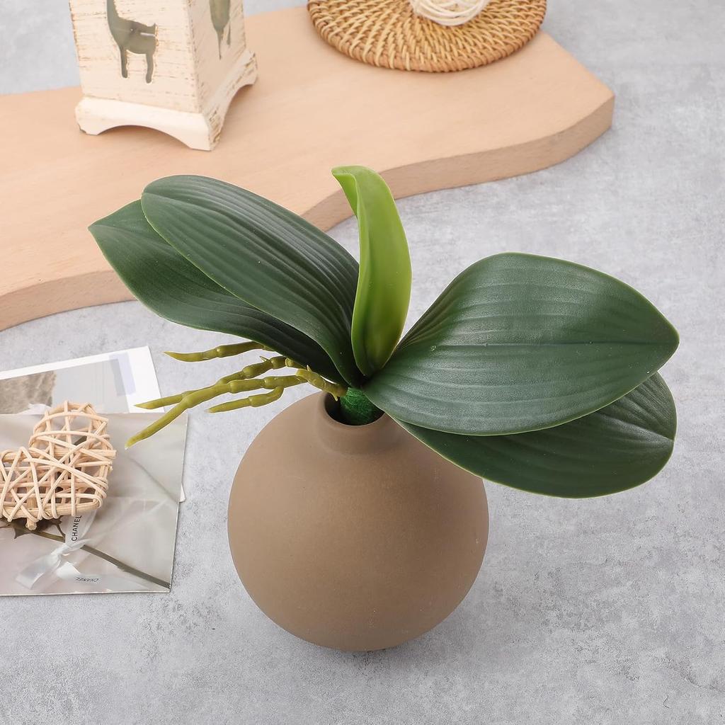 2 Pcs Orchid Leaves Artificial Real Touch Faux Phalaenopsis Stems Leaf 8 Inches Green Leaf Plants Fake Cymbidium Flower Foliage Green Real Touch
