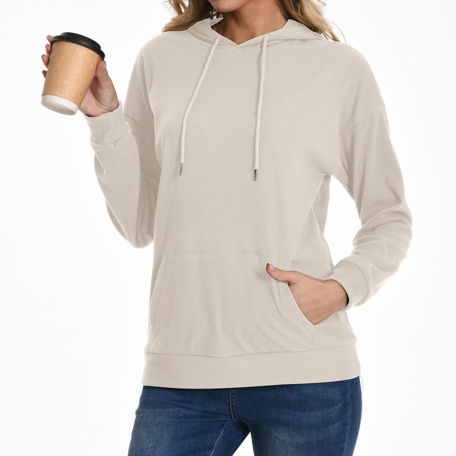 

Женская мода повседневная с длинным рукавом с капюшоном однотонная удобная свободная кофта XXL бежевый