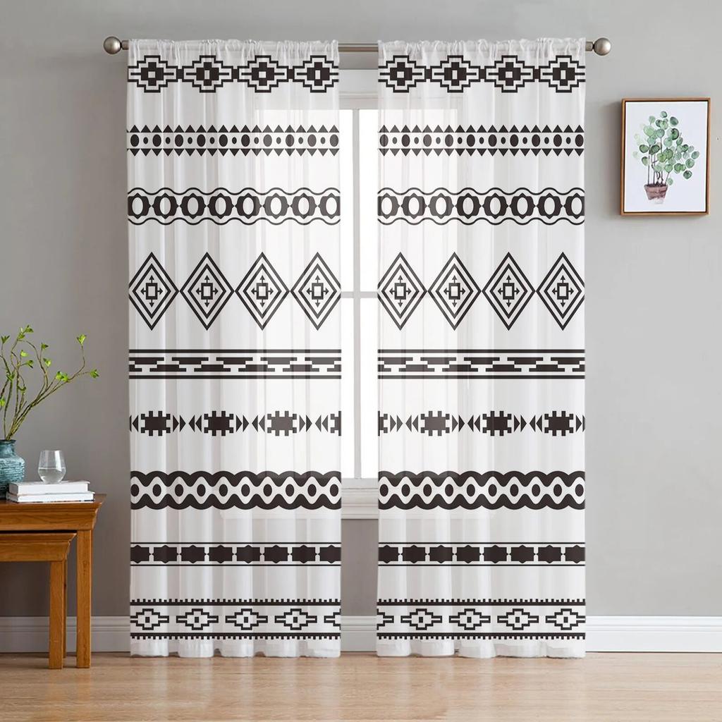 Schwarz Weiß Unregelmäßige Geometrie Tüll Vorhänge Für Wohnzimmer Schlafzimmer Dekor Chiffon Sheer Voile Küche Fenster Vorhang