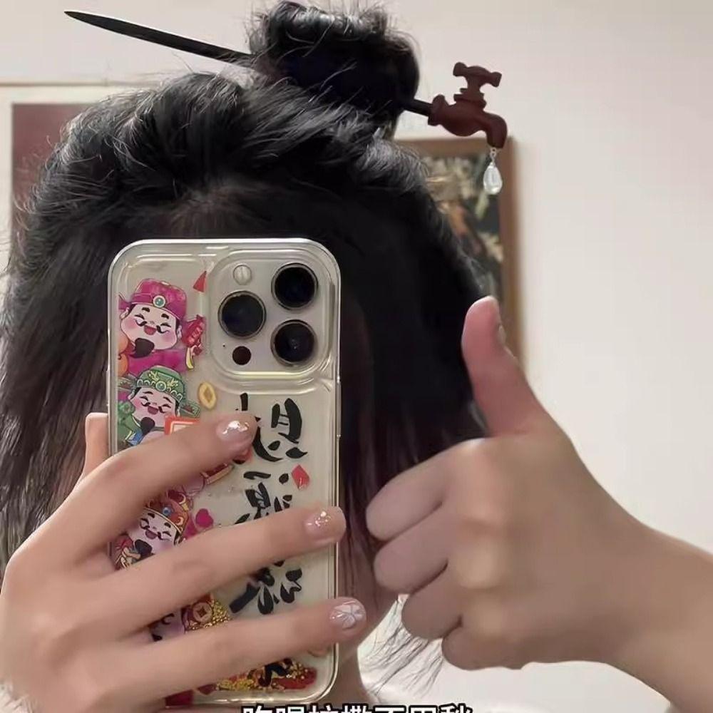 Korean Style Wood Faucet Shape Hair Stick Water Drop Creative Hairpin  Hanfu Headwear
