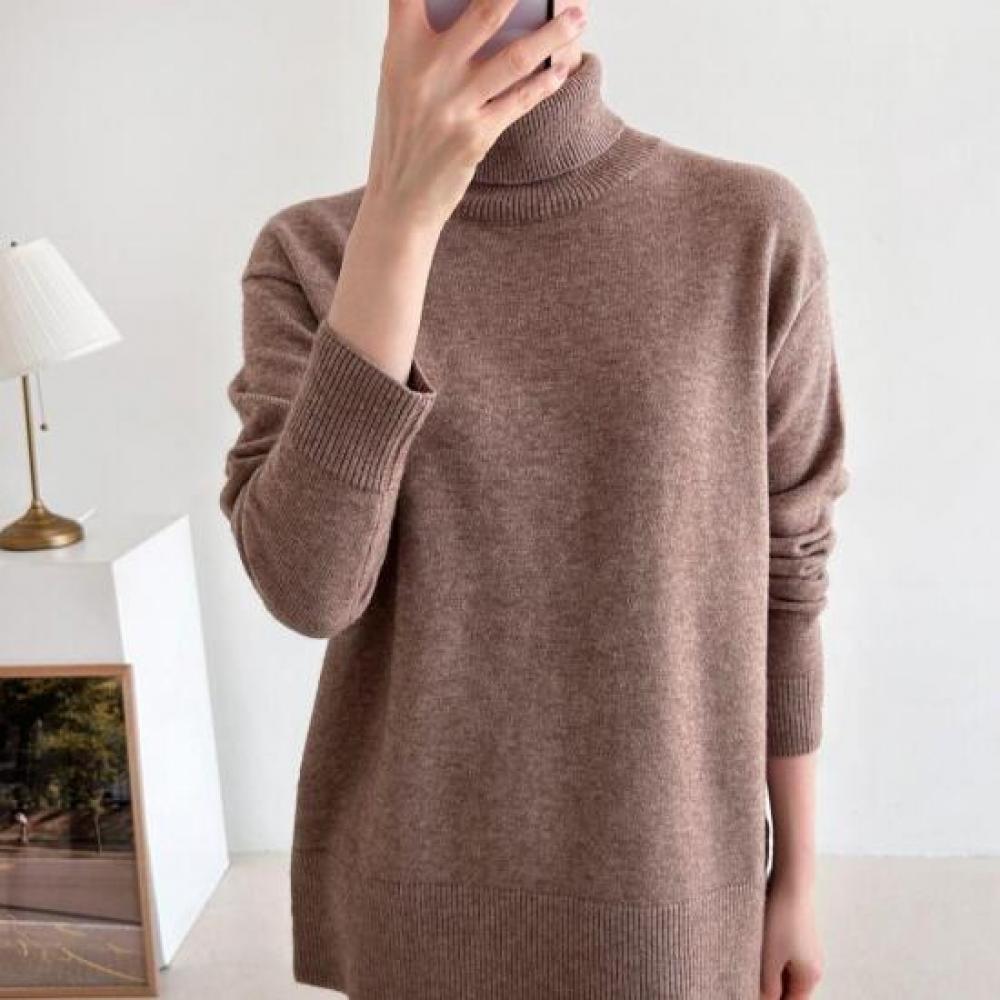 New Arrivals Open Run Women Soft Basic Plain Turtleneck Long Sleeve Knit