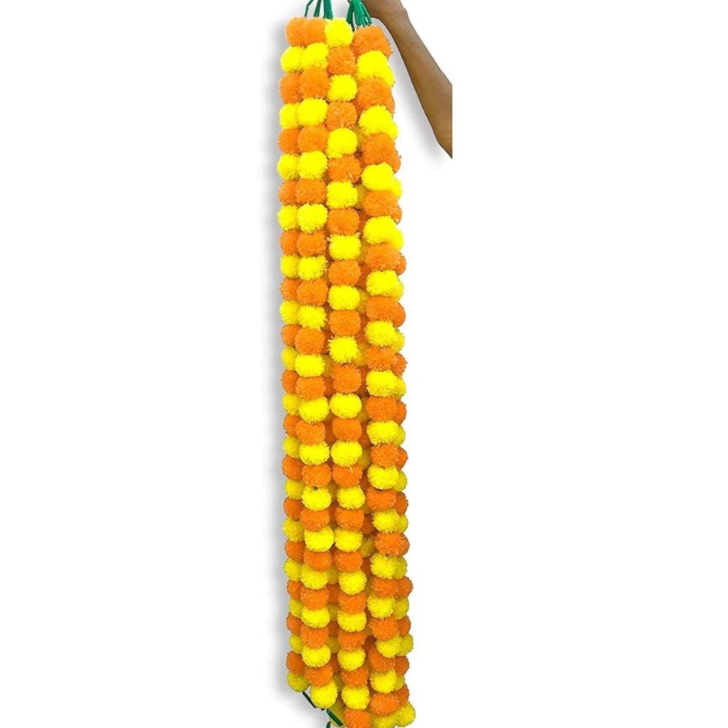 Sztuczny girlandowy toran z nagietków do długich puszystych kwiatów genda phool na wesele i festiwal Diwali Pongal/4,5-4,9 stopy /10 szt./Mieszanka żółtego i jasnopomarańczowego