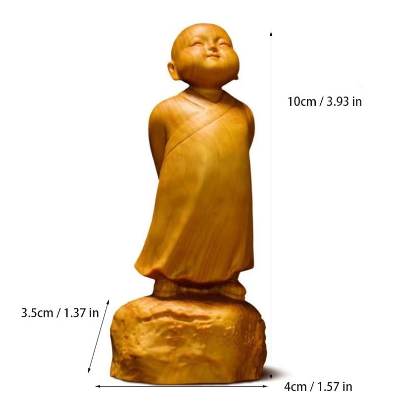 Wood Carving Chinese Characteristic Little Monk Decorate Small Statues Cute Home, Room, Office, Car Character Ornaments