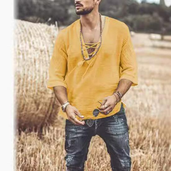 2025 New Style Men's Chest Tie-Up Eyelet Short Sleeve T-Shirt