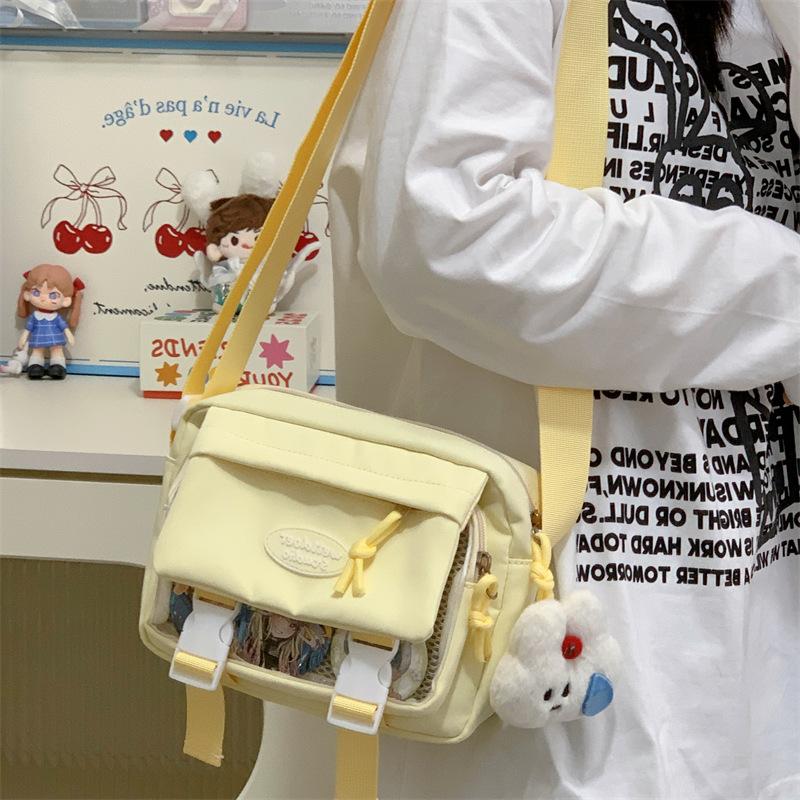Japanese Contrasting Color Shoulder Bag Cute Small Fresh Pain Bag Girl Student Simple Casual Light Transparent Messenger Bag