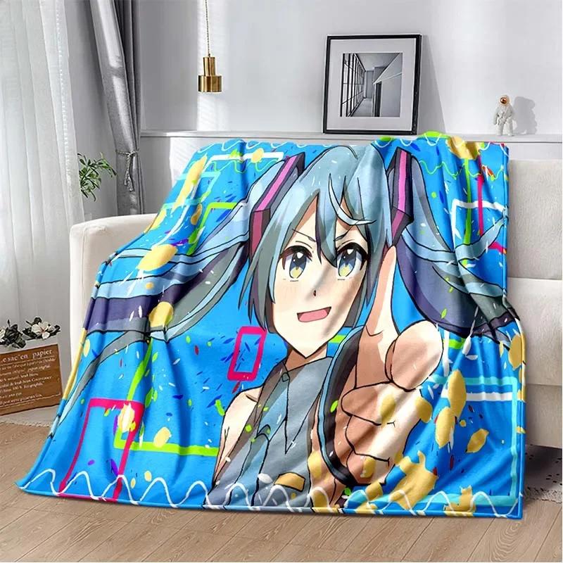 Anime Vocaloid Girl Blanket Kawaii Miku Lightweight Soft Throw Blanket Flannel Bedspread Sofa Cover Gift for Children