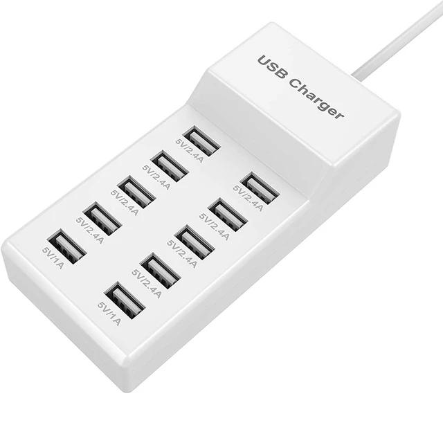 

10-портовая зарядная станция USB 50 Вт/10 А, многопортовый концентратор USB C, зарядное устройство для сотового телефона, планшета, нескольких устройств, удлинитель 10USB