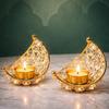 Kerzenhalter, Kristallkerzenhalter, Metalllaternen, Tischdekoration für Hochzeitsfeier, Ramadan, Diwali-Dekoration (2 Stück))