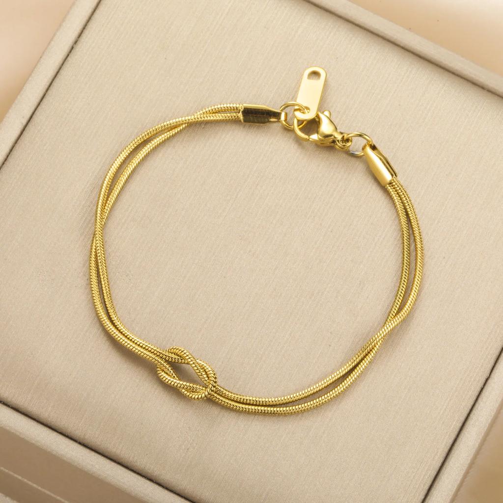 Cazador Trendy Double Snake Chain Necklace Women Stainless Steel Love Knot Clavicle Chain Choker Gold Color Jewelry Gift 2026