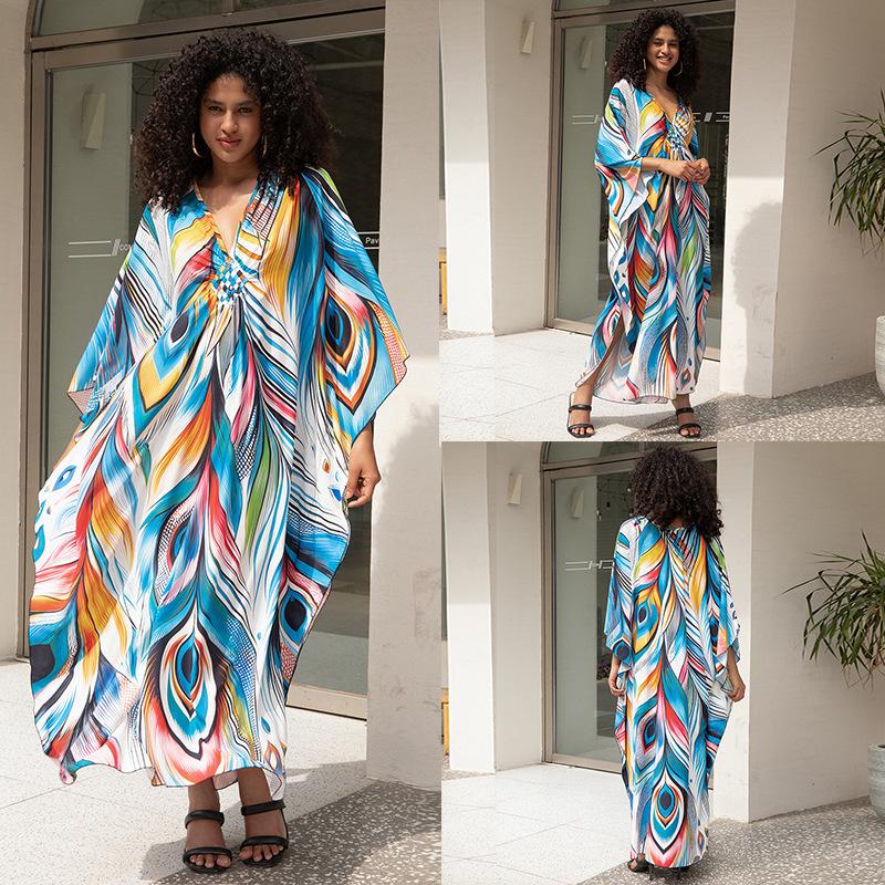 European & American Plus Size Printed Beach Cover-up Dress