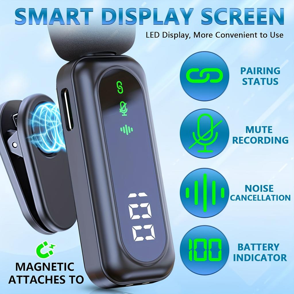 high qualityHITOZON Professional Wireless Lavalier Microphone with LED Power Display, Plug & Play, USB-C, Rechargeable Battery, Ideal for Content