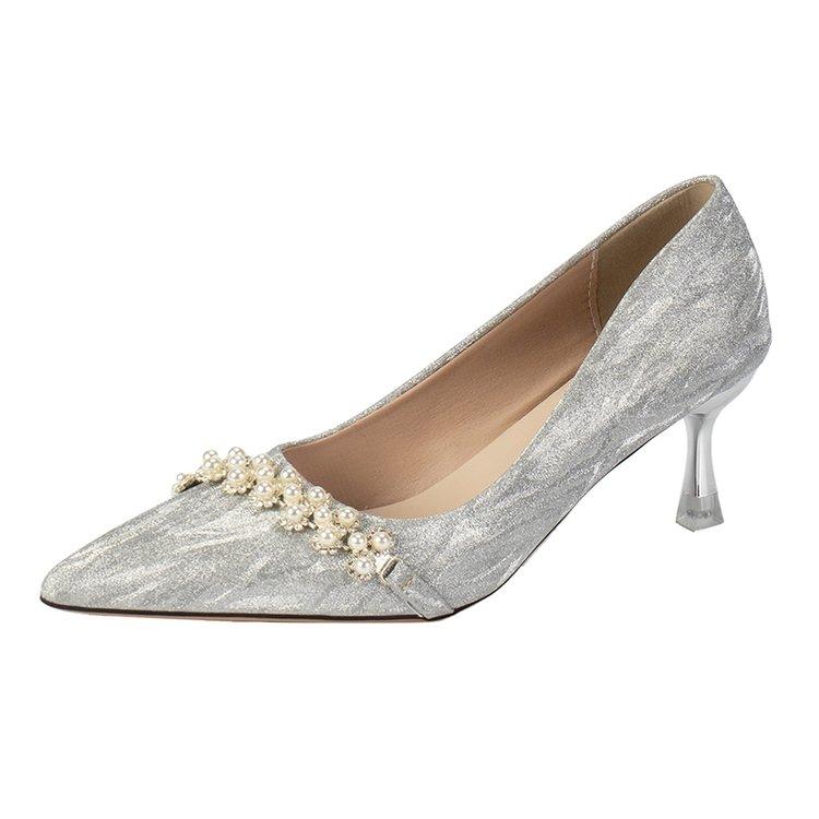 New Sequined Pearl High Heels for Bridesmaids, Engagement Shoes, Slim Heels, Non Tiring Feet, Shallow Mouth Pumps Shoes