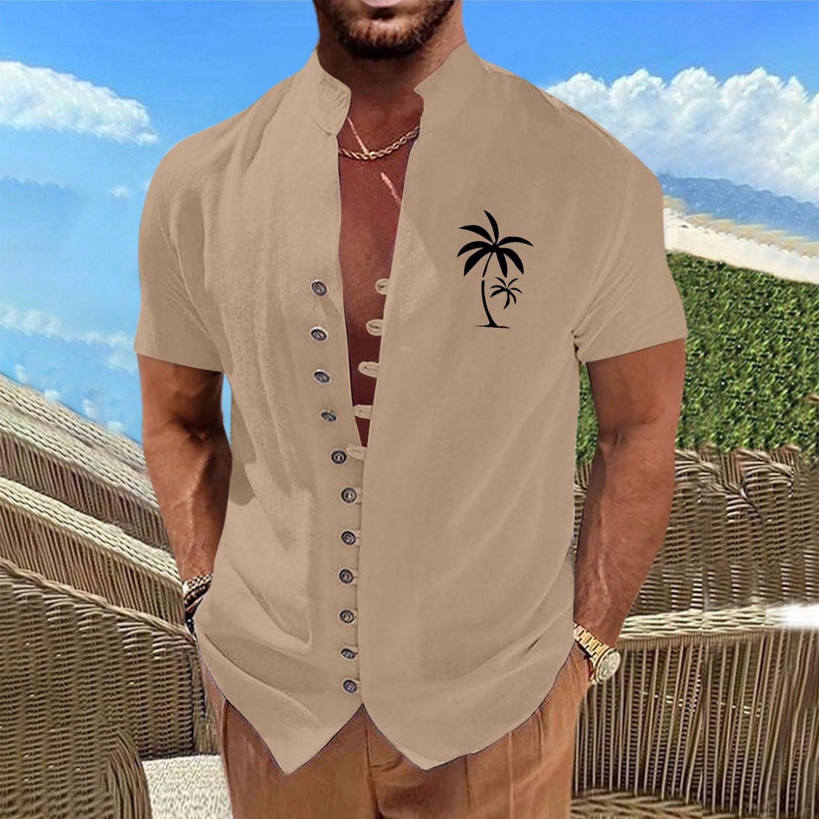 Новая мужская повседневная свободная рубашка в стиле ретро с короткими рукавами и принтом — фото 5