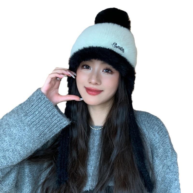 New Hat for Women's Versatile Color Blocking Ear Protection Baseball Cap for Winter Warm Knitted Wool Ear Protection Cap Thick