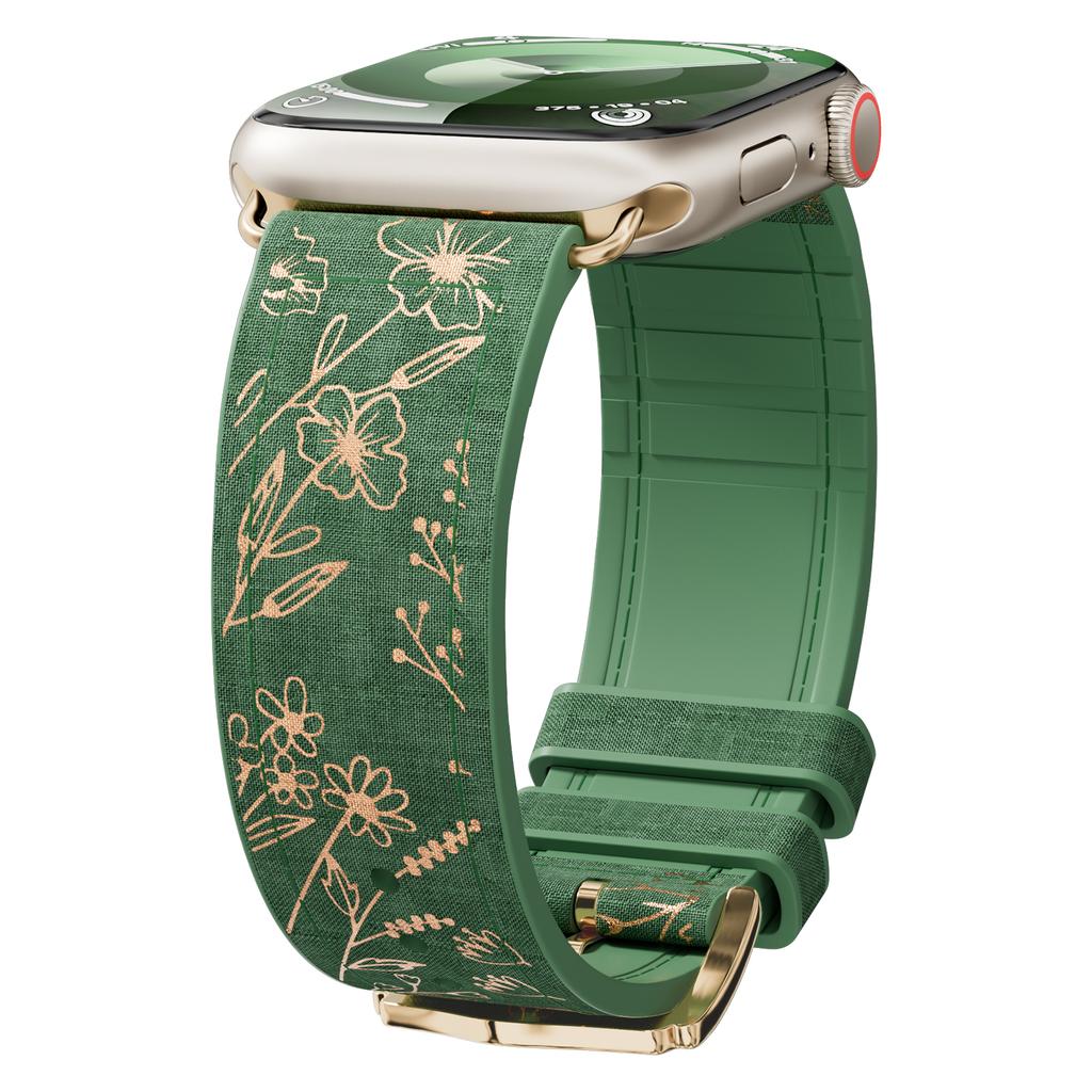 Leather+Silicone for Apple Watch Band 45mm 44mm 40mm 49mm 41mm 38mm Glossy Floral Bracelet Iwatch Series 9 8 7 Se Ultra 2 Strap