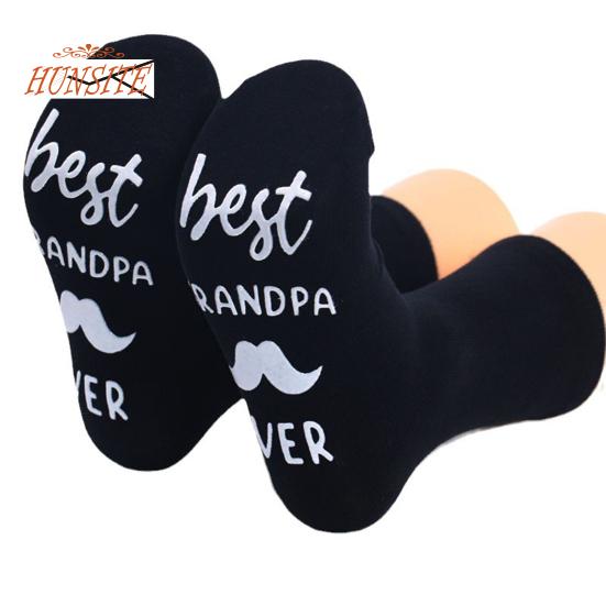 

1 пара носков с буквенным принтом BEST GRANDPA EVER, нескользящие забавные хлопковые носки средней длины, мужские и женские напольные носки чёрный