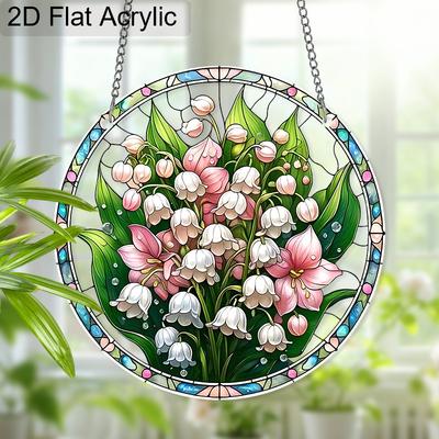 Acrylic Lily of the Valley Bouquet Suncatcher Stained Glass Effect Window Hanging Ornament Floral Themed Gift for Home