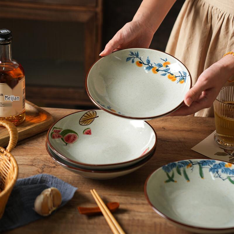 Sheli Chinese Underglaze Ceramic Ink Painting Deep Plate Set