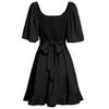 Women Summer Casual V-Neck Short Dress Solid Color A-Line High Waist Above Knee Lotus Leaf Sleeve Spring Dress S-XL